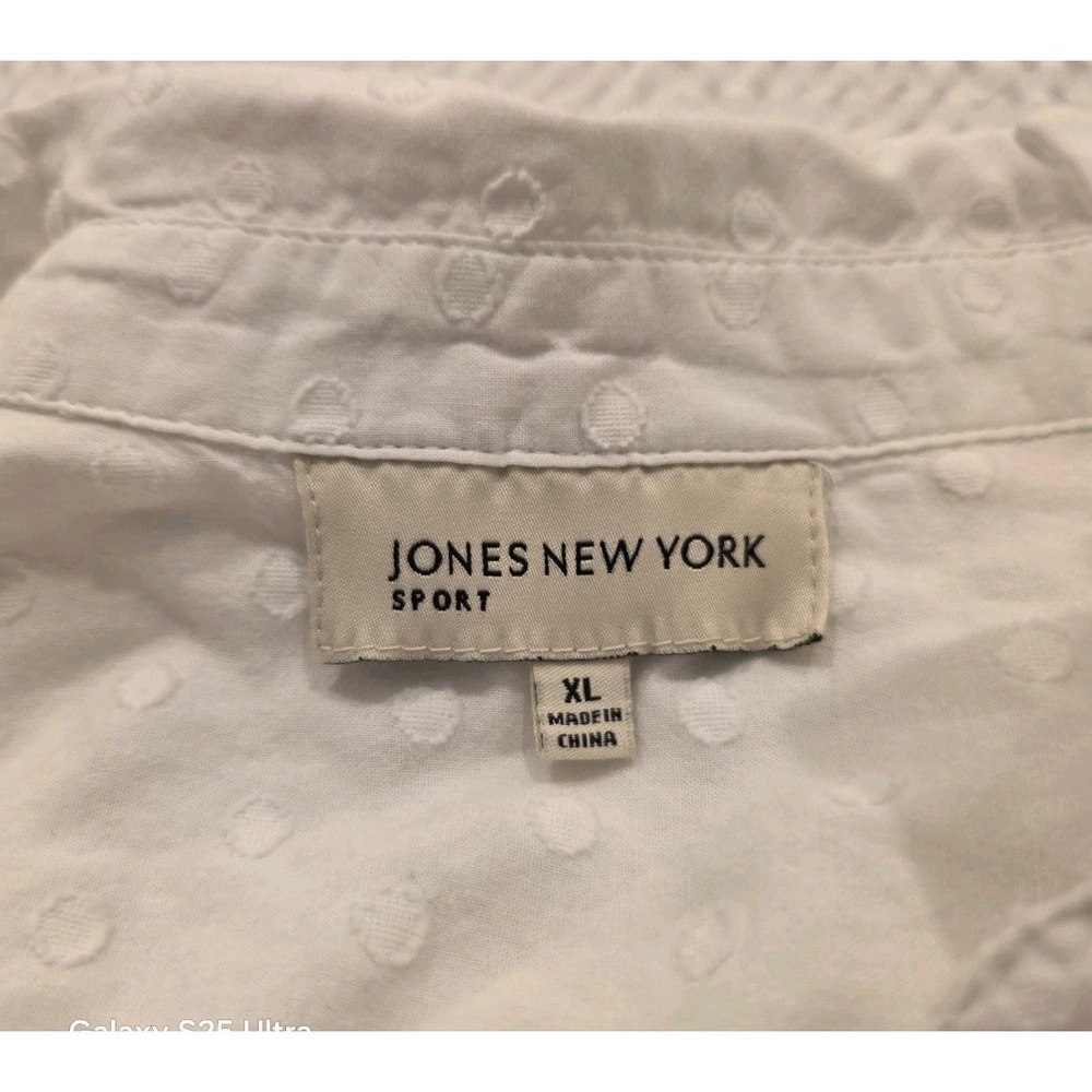 Jones New York Sport White Polka-Dot Long Sleeve Button Up Shirt XL Cotton - Picture 6 of 9